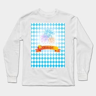 OKTOBERFEST beer festival decoration. Bavarian flag blue pattern. Octoberfest Holiday Party Design Long Sleeve T-Shirt